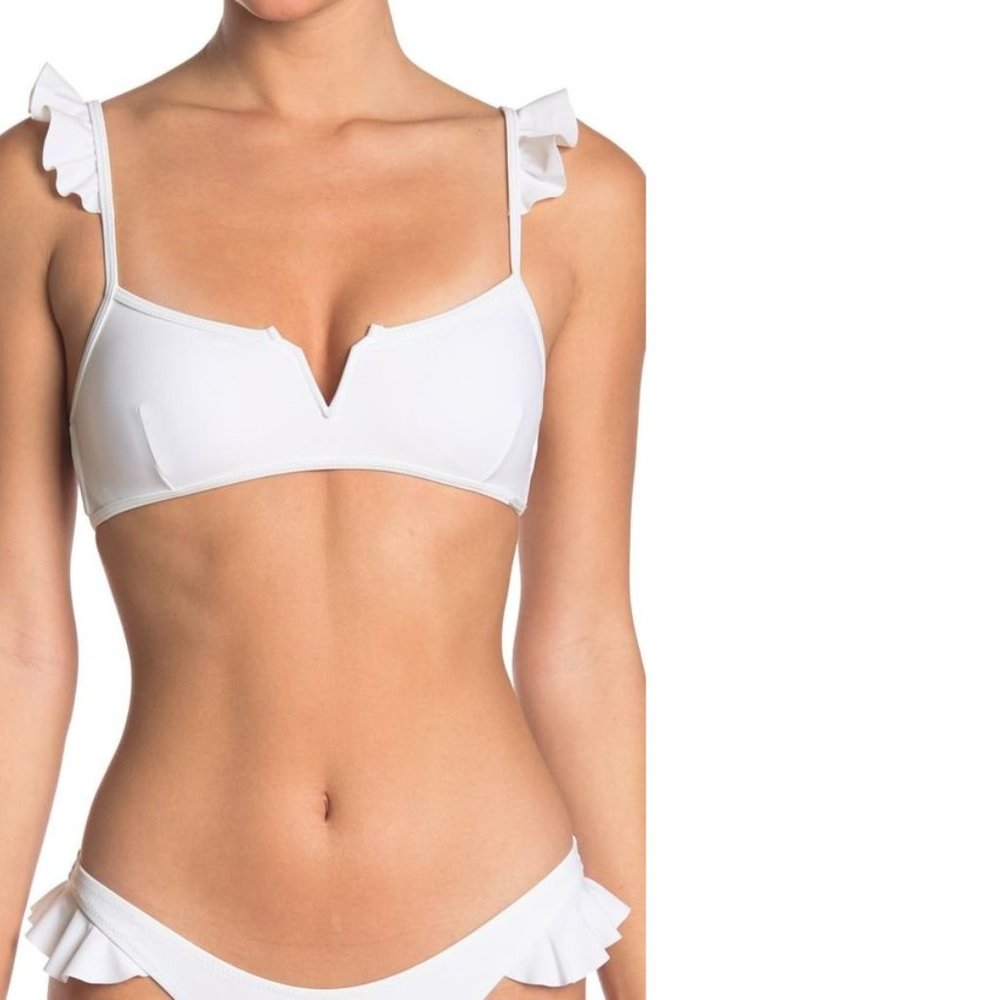Kendall + Kylie White Ruffle Strap Bikini Top Size L NWT Nordstrom Swim